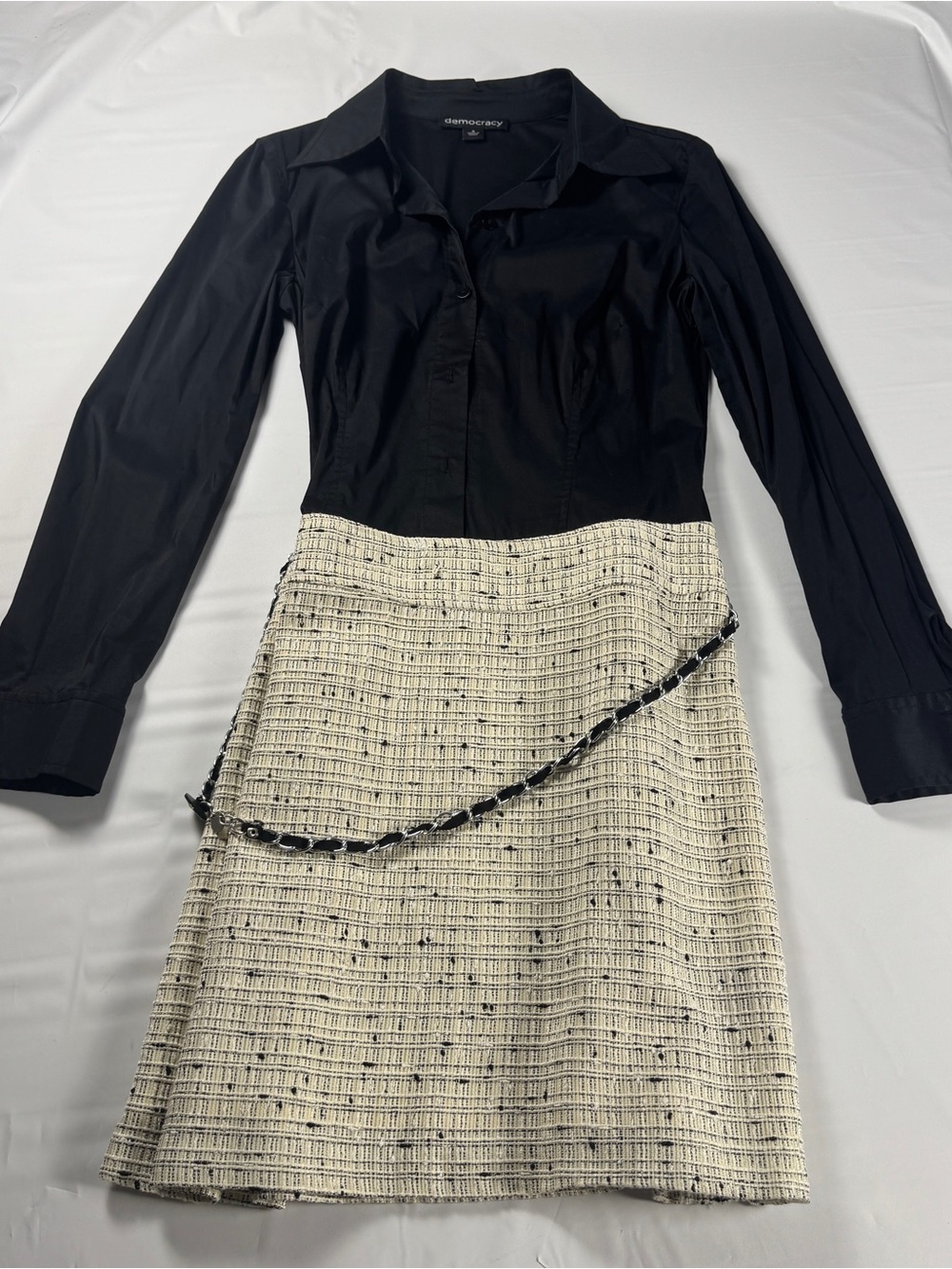 Vintage Y2K Democracy Dress Womens 8 Tweed Skirt Button Down Shirt NWT Chain